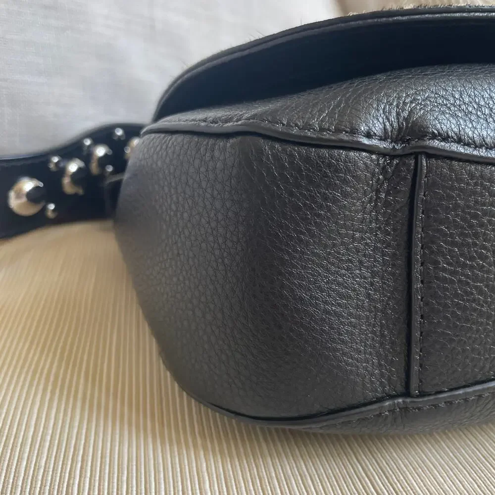 Michael Kors Hayes Calf Hair Crossbody Bag | Black & White Studded Strap, NWOT